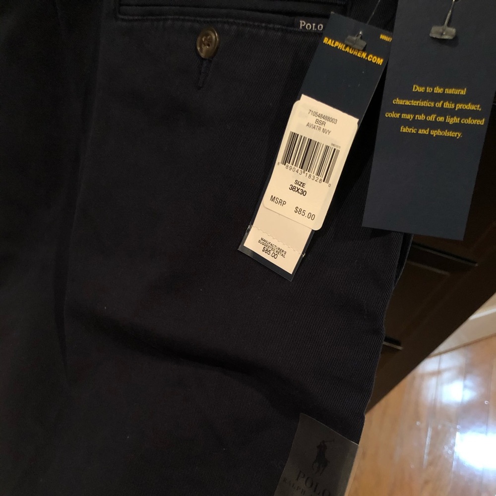 Dark blue polo classic pleated fit pants